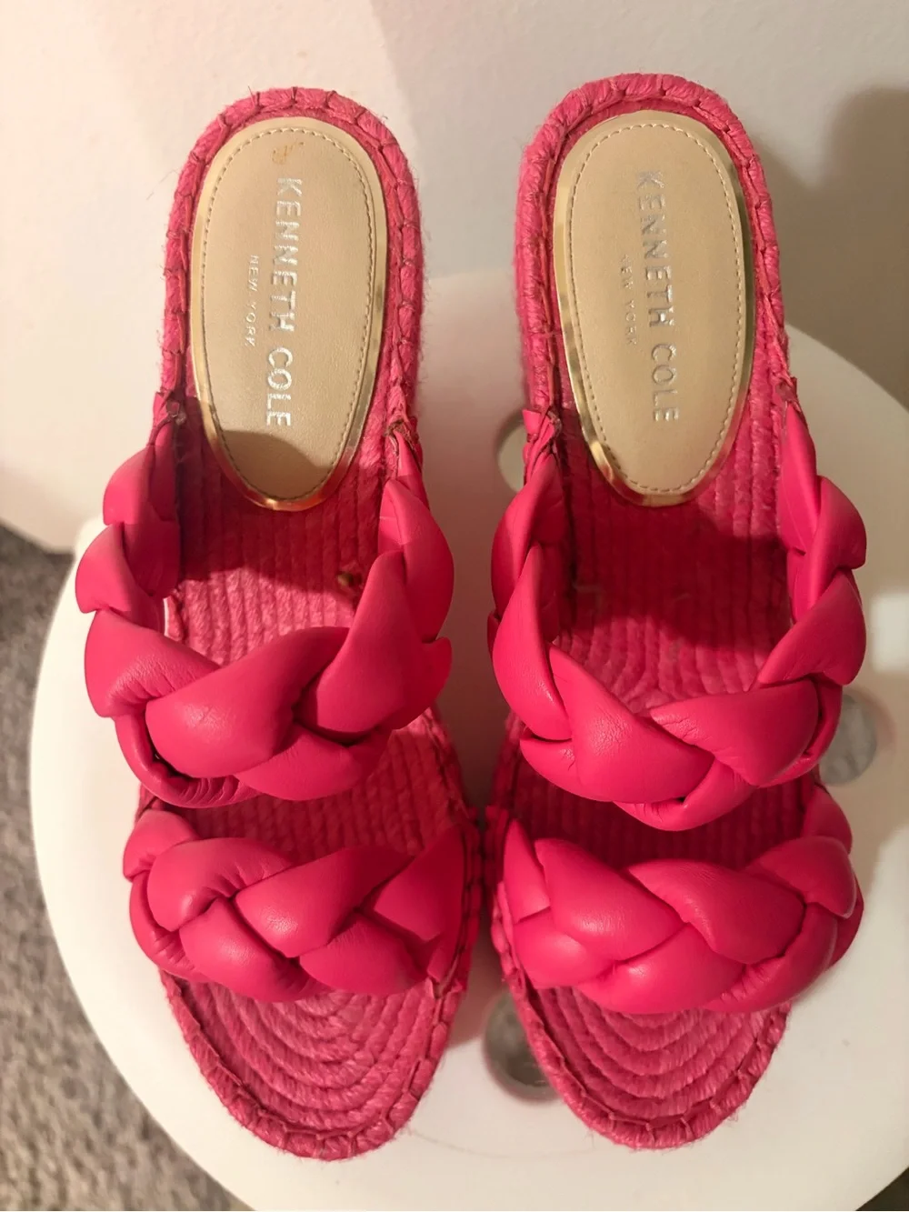 Kenneth Cole Bright Pink Braided Wedge Slides